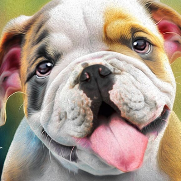 8x8 or 8x10 Bulldog Dog Portrait Best Friend Watercolor Oil Painting Art Print - Picture 4 of 7
